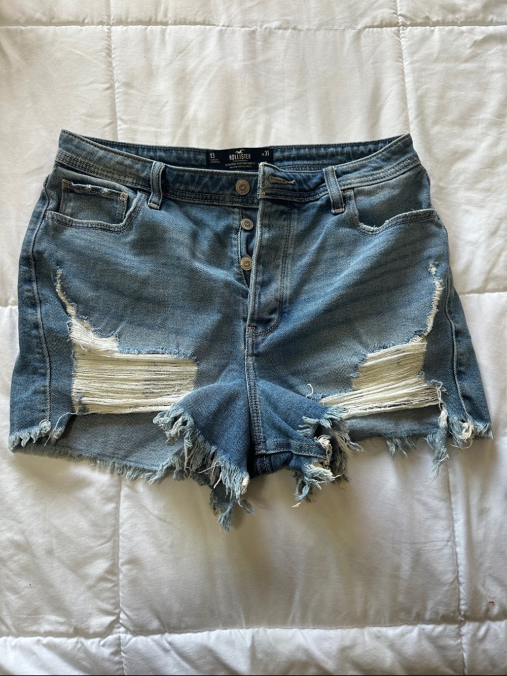 Hollister Light Blue Distressed Denim Cutoff Shorts